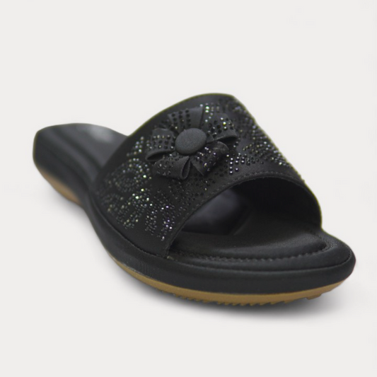 Black Beaded Slide Sandals
