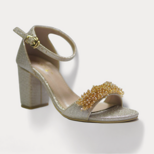 Golden Gala Ankle-Strap Heels