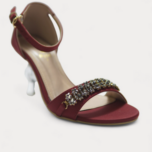 Red Heeled Sandals with Jeweled Strap Detail