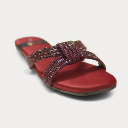 Crimson Radiance Beaded Slip-On Sandals