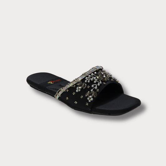 Monochrome Black Embellished Sandals