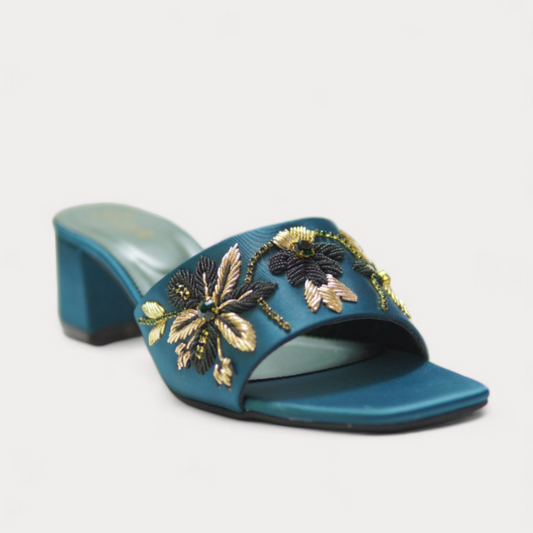 Blue Elegance Embroidered Heel Sandals