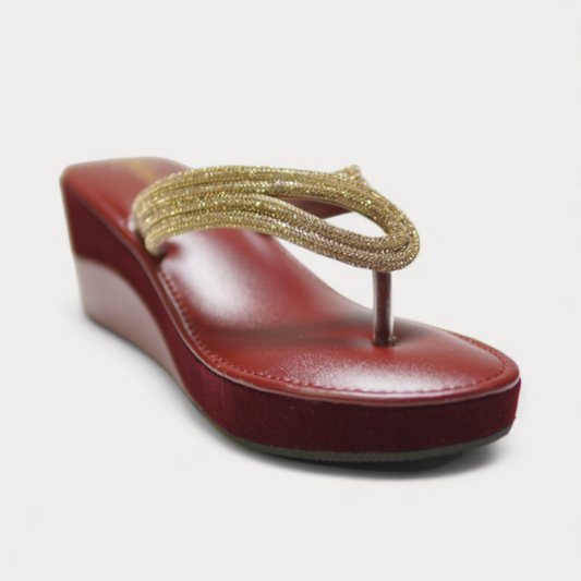 Red Rhinestone Thong Wedge Sandals
