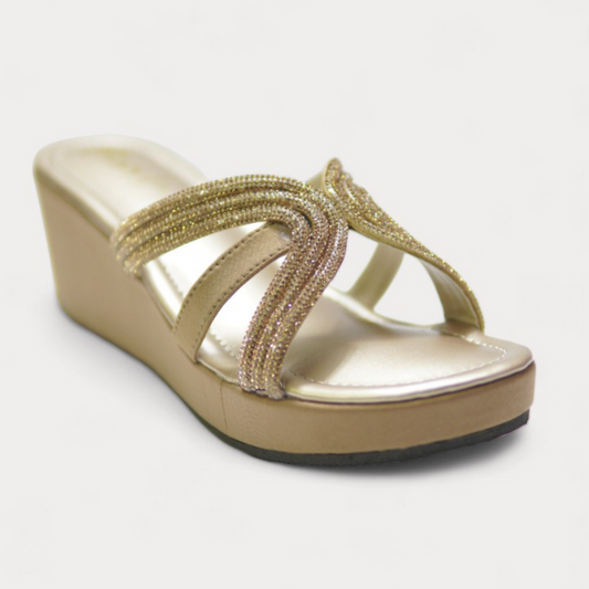 Gold Shimmer Knot Wedge Sandals