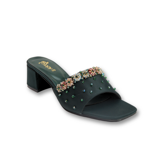 Green Floral Embellished Mule