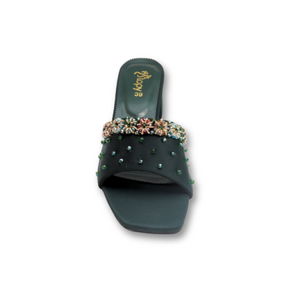 Green Floral Embellished Mule