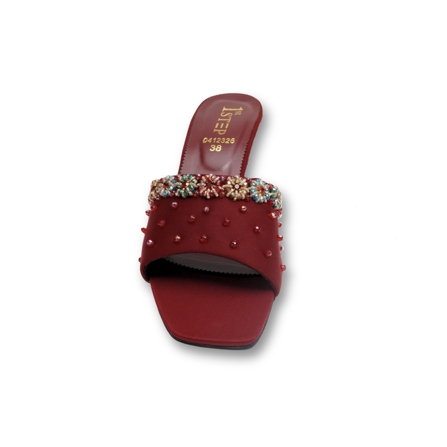 Burgundy Embellished Block Heel Sandals