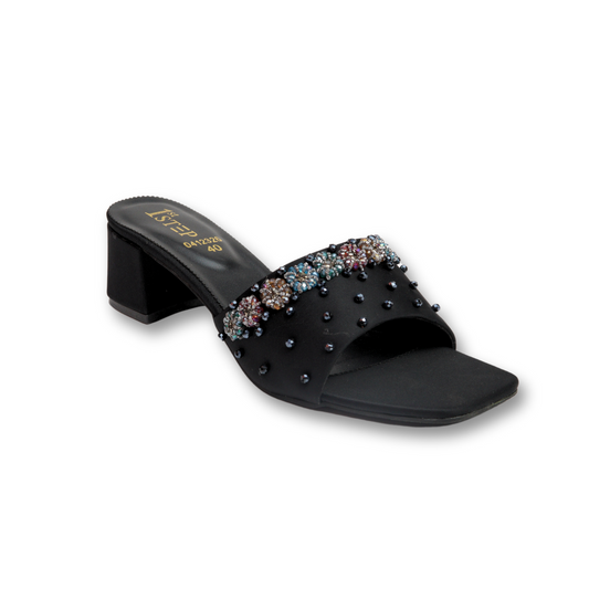 Black Embellished Block Heel Sandals