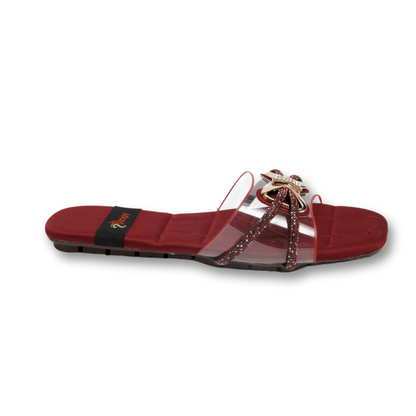 Red Bow-Embellished Flat Sandals