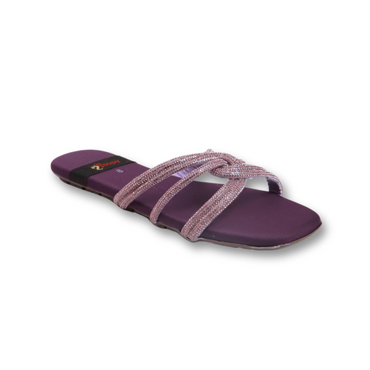 Purple Rhinestone Strappy Flat Sandals