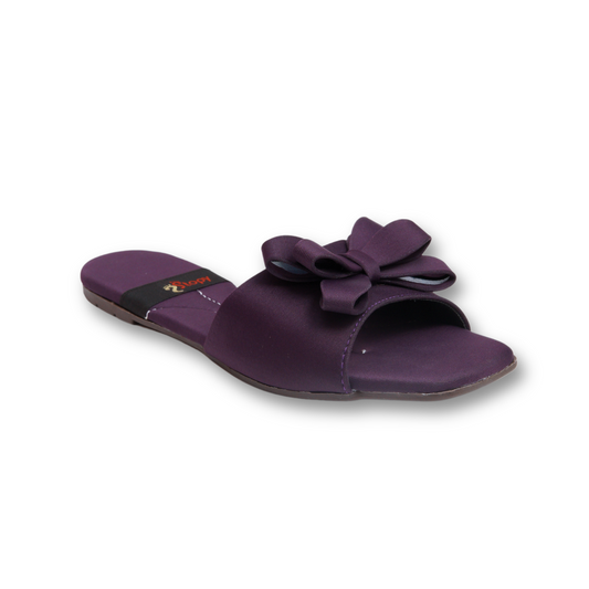 Purple Bow-Embellished Flat Sandals