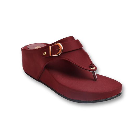 Burgundy Buckle Thong Wedge Sandals