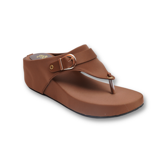 Brown Buckle Thong Wedge Sandals