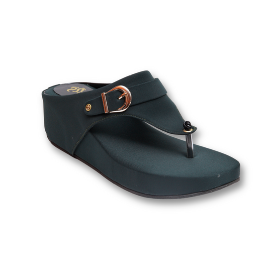 Green Buckle Thong Wedge Sandals