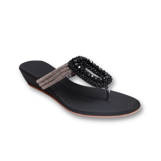 Black Beaded Flat Sandals