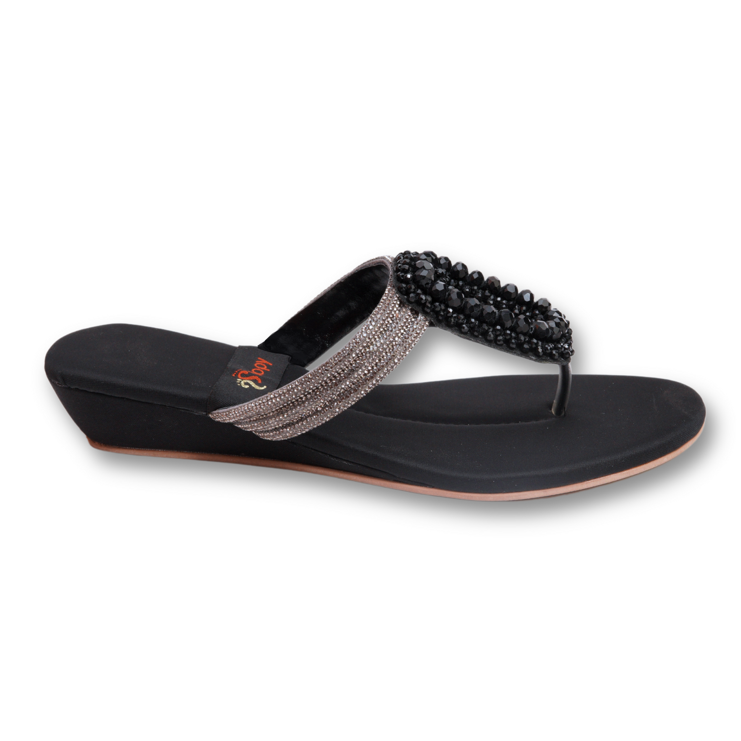 Black Beaded Flat Sandals