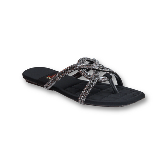 Black Crisscross Beaded Sandals