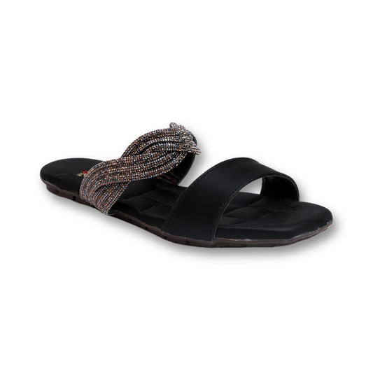 Black Beaded Slide Sandals