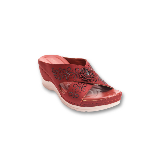 Red Embellished Wedge Sandal