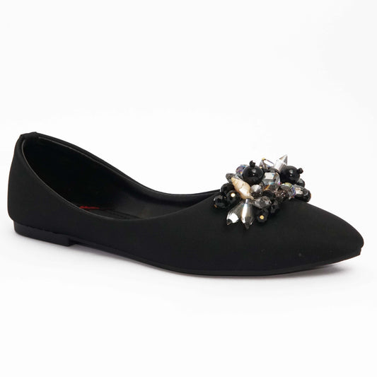 Black Flats with Pearls