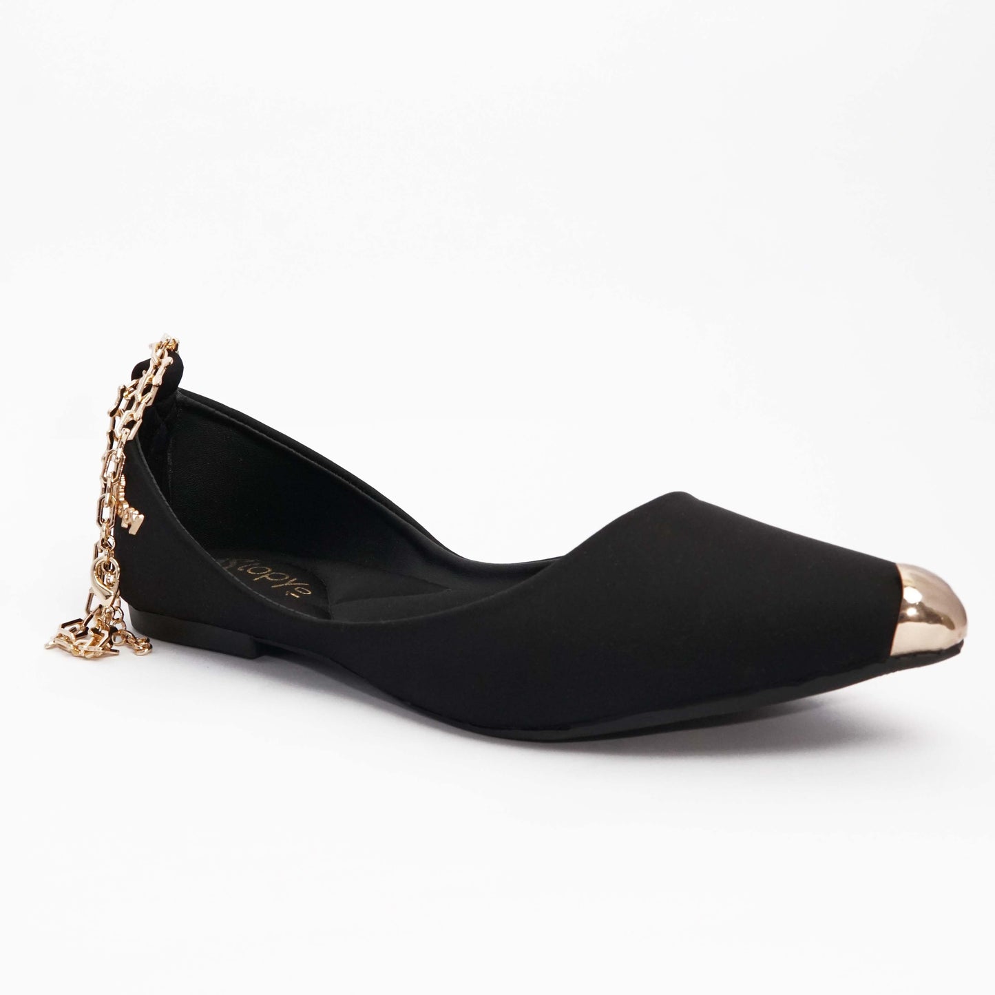 Black Flats with Gold Chain