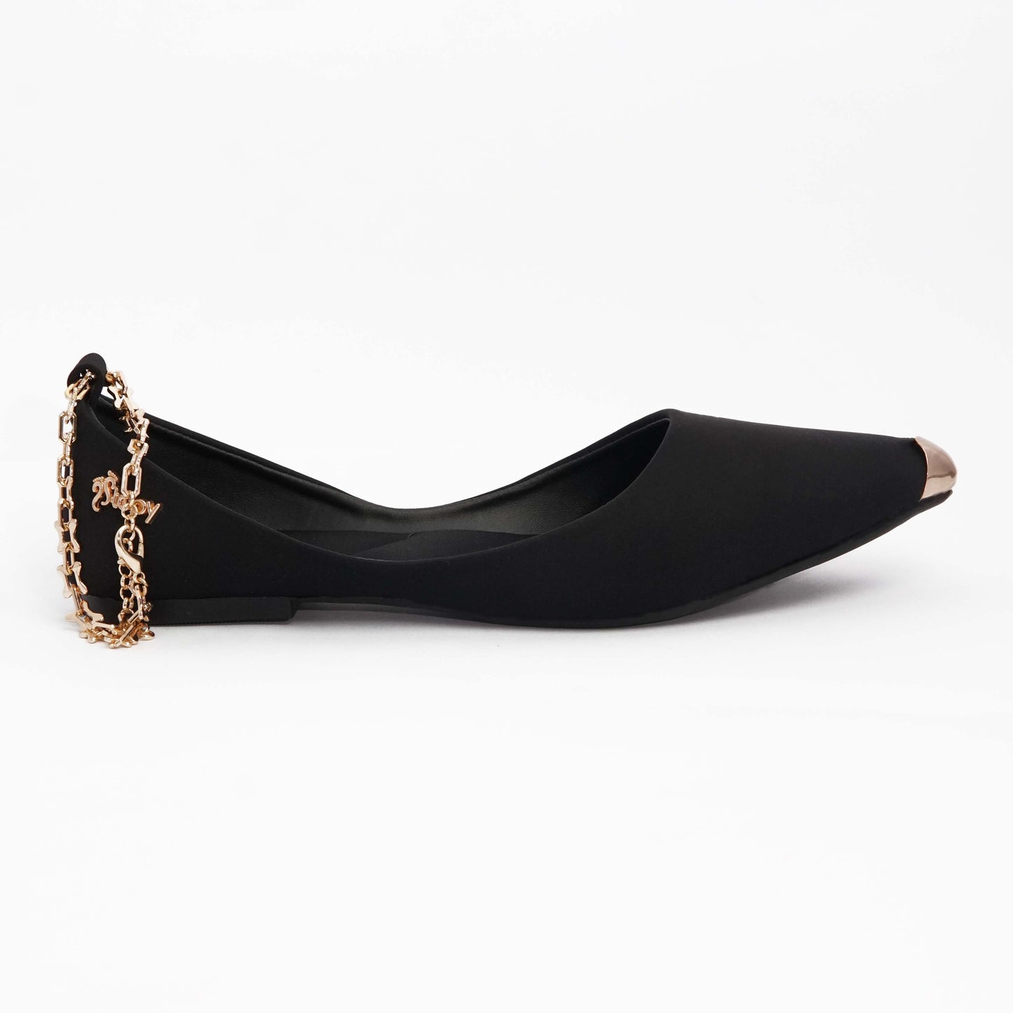 Black Flats with Gold Chain