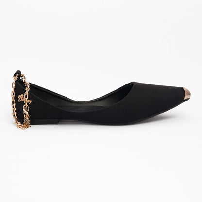 Black Flats with Gold Chain